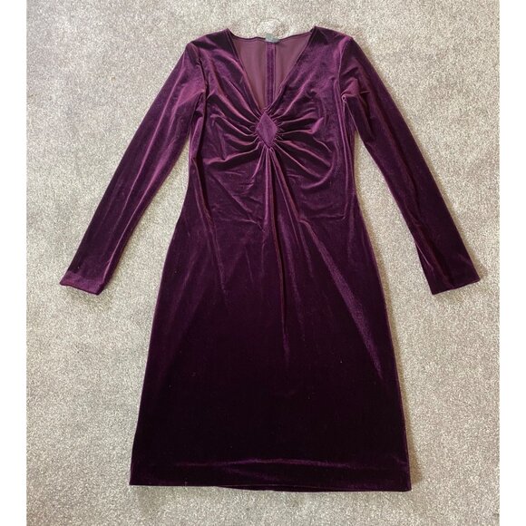 Muse Burgundy Velvet Long-Sleeve Ruched Midi Dress Size 6 - Picture 1 of 10